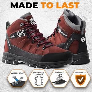 Foxelli Mens Size 10 Brown Lace Up Waterproof Suede Leather Outdoor Hiking Boots